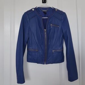White House Black Market Periwinkle Leather Jacket